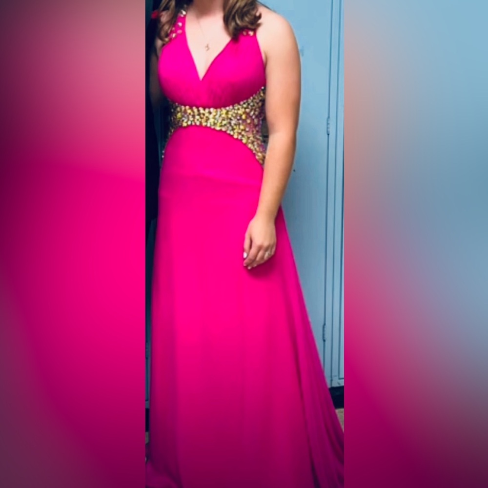 Alexia Designs Fuchsia Gown with Gold Accents